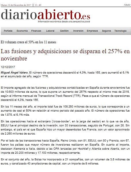 Las fusiones y adquisiciones se disparan el 257% en noviembre